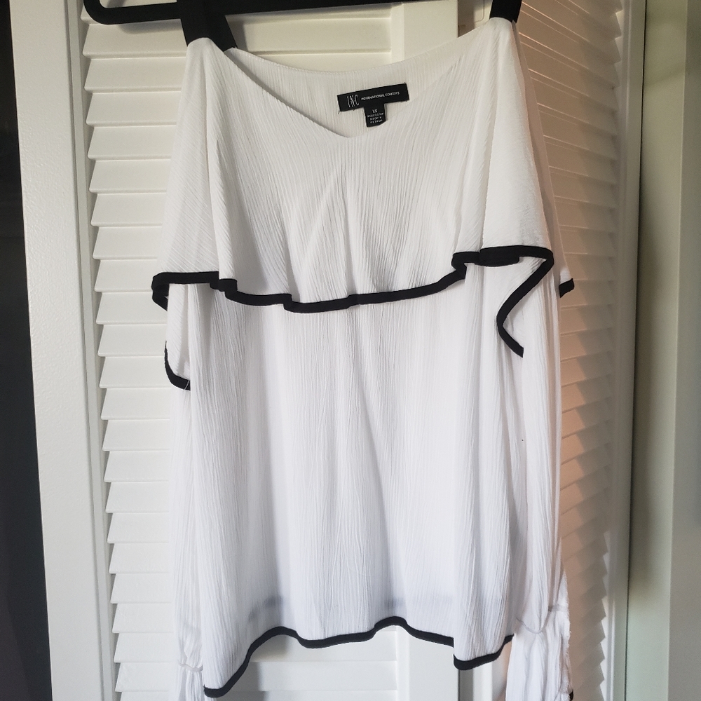 INC White Top with Black Trim bell sleeves.  Nwot